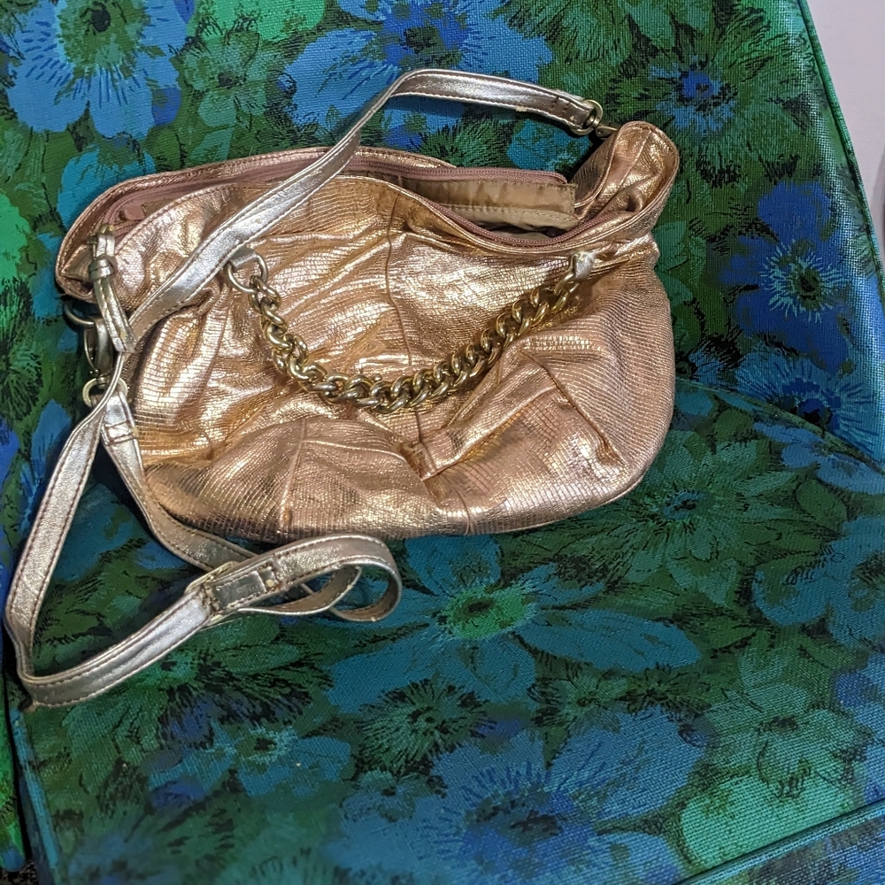 Rose gold Nine West bag w/ chain handle and detachable shoulder strap